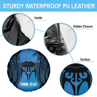 Personalised Moko Kauae New Zealand Spare Tire Cover Maori Chin Tattoo Blue LT14 - Polynesian Pride