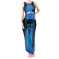 Personalised Moko Kauae New Zealand Tank Maxi Dress Maori Chin Tattoo Blue LT14 Women Blue - Polynesian Pride