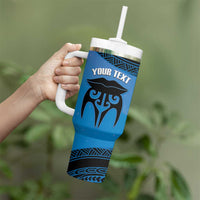 Personalised Moko Kauae New Zealand Tumbler With Handle Maori Chin Tattoo Blue LT14 - Polynesian Pride