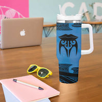 Personalised Moko Kauae New Zealand Tumbler With Handle Maori Chin Tattoo Blue LT14 - Polynesian Pride