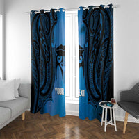 Personalised Moko Kauae New Zealand Window Curtain Maori Chin Tattoo Blue - Polynesian Pride
