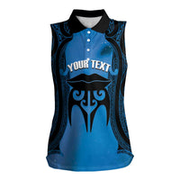 Personalised Moko Kauae New Zealand Women Sleeveless Polo Shirt Maori Chin Tattoo Blue LT14 Female Blue - Polynesian Pride