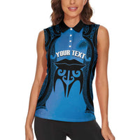 Personalised Moko Kauae New Zealand Women Sleeveless Polo Shirt Maori Chin Tattoo Blue LT14 - Polynesian Pride