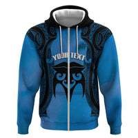 Personalised Moko Kauae New Zealand Zip Hoodie Maori Chin Tattoo Blue LT14 Zip Hoodie Blue - Polynesian Pride