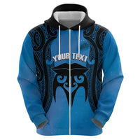 Personalised Moko Kauae New Zealand Zip Hoodie Maori Chin Tattoo Blue LT14 - Polynesian Pride