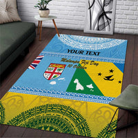 Personalised Malampa Fiji Day Area Rug 10 October Fijian Tapa Flag Style LT14 Blue - Polynesian Pride