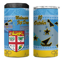 Malampa Fiji Day 4 in 1 Can Cooler Tumbler 10 October Fijian Tapa Flag Style LT14 One Size: 16 oz Blue - Polynesian Pride