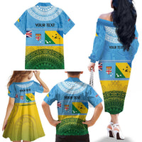 Personalised Malampa Fiji Day Family Matching Off The Shoulder Long Sleeve Dress and Hawaiian Shirt 10 October Fijian Tapa Flag Style LT14 - Polynesian Pride