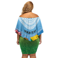Personalised Malampa Fiji Day Family Matching Off Shoulder Short Dress and Hawaiian Shirt 10 October Fijian Tapa Flag Style LT14 - Polynesian Pride