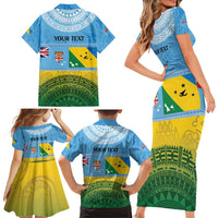 Personalised Malampa Fiji Day Family Matching Short Sleeve Bodycon Dress and Hawaiian Shirt 10 October Fijian Tapa Flag Style LT14 - Polynesian Pride