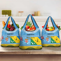 Personalised Malampa Fiji Day Grocery Bag 10 October Fijian Tapa Flag Style LT14 3-pack One Size Blue - Polynesian Pride