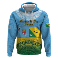 Personalised Malampa Fiji Day Hoodie 10 October Fijian Tapa Flag Style LT14 Pullover Hoodie Blue - Polynesian Pride
