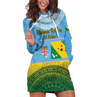 Personalised Malampa Fiji Day Hoodie Dress 10 October Fijian Tapa Flag Style LT14 Blue - Polynesian Pride