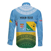 Personalised Malampa Fiji Day Long Sleeve Button Shirt 10 October Fijian Tapa Flag Style LT14 - Polynesian Pride