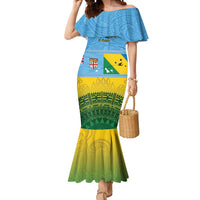 Personalised Malampa Fiji Day Mermaid Dress 10 October Fijian Tapa Flag Style LT14 Women Blue - Polynesian Pride