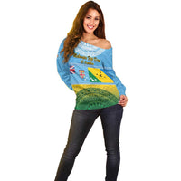 Personalised Malampa Fiji Day Off Shoulder Sweater 10 October Fijian Tapa Flag Style LT14 - Polynesian Pride