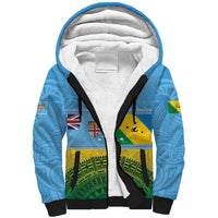Personalised Malampa Fiji Day Sherpa Hoodie 10 October Fijian Tapa Flag Style LT14 Unisex Blue - Polynesian Pride