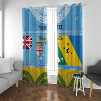 Personalised Malampa Fiji Day Window Curtain 10 October Fijian Tapa Flag Style LT14 With Grommets Blue - Polynesian Pride