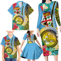 Vanuatu Malampa Fiji Day Family Matching Long Sleeve Bodycon Dress and Hawaiian Shirt Happy 10 October With Maps Tropical Flowers LT14 - Polynesian Pride