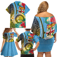 Vanuatu Malampa Fiji Day Family Matching Off Shoulder Short Dress and Hawaiian Shirt Happy 10 October With Maps Tropical Flowers LT14 - Polynesian Pride