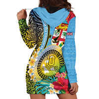 Vanuatu Malampa Fiji Day Hoodie Dress Happy 10 October With Maps Tropical Flowers LT14 - Polynesian Pride
