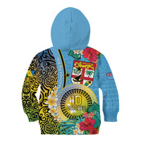 Vanuatu Malampa Fiji Day Kid Hoodie Happy 10 October With Maps Tropical Flowers LT14 - Polynesian Pride