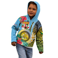 Vanuatu Malampa Fiji Day Kid Hoodie Happy 10 October With Maps Tropical Flowers LT14 - Polynesian Pride