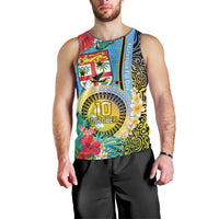 Vanuatu Malampa Fiji Day Men Tank Top Happy 10 October With Maps Tropical Flowers LT14 - Polynesian Pride