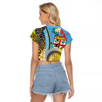 Vanuatu Malampa Fiji Day Raglan Cropped T Shirt Happy 10 October With Maps Tropical Flowers LT14 - Polynesian Pride