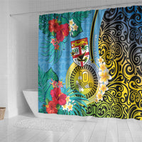 Vanuatu Malampa Fiji Day Shower Curtain Happy 10 October With Maps Tropical Flowers LT14 - Polynesian Pride
