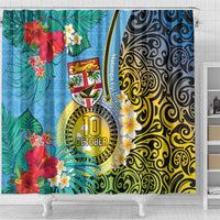 Vanuatu Malampa Fiji Day Shower Curtain Happy 10 October With Maps Tropical Flowers LT14 - Polynesian Pride