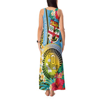 Vanuatu Malampa Fiji Day Tank Maxi Dress Happy 10 October With Maps Tropical Flowers LT14 - Polynesian Pride