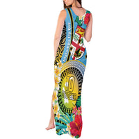Vanuatu Malampa Fiji Day Tank Maxi Dress Happy 10 October With Maps Tropical Flowers LT14 - Polynesian Pride