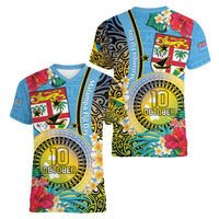 Vanuatu Malampa Fiji Day Women V-Neck T-Shirt Happy 10 October With Maps Tropical Flowers LT14 - Polynesian Pride