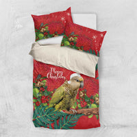 Personalised New Zealand Kakapo Christmas Bedding Set Meri Kirihimete Silver Fern Mix Pohutukawa LT14 US Twin 172cm x 218cm Red - Polynesian Pride
