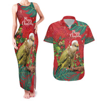 Personalised New Zealand Kakapo Christmas Couples Matching Tank Maxi Dress and Hawaiian Shirt Meri Kirihimete Silver Fern Mix Pohutukawa LT14 Red - Polynesian Pride