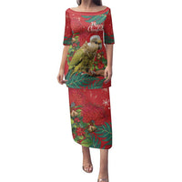 Personalised New Zealand Kakapo Christmas Family Matching Puletasi and Hawaiian Shirt Meri Kirihimete Silver Fern Mix Pohutukawa LT14 Mom's Dress Red - Polynesian Pride