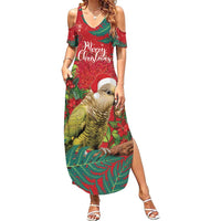 Personalised New Zealand Kakapo Christmas Family Matching Summer Maxi Dress and Hawaiian Shirt Meri Kirihimete Silver Fern Mix Pohutukawa LT14 Mom's Dress Red - Polynesian Pride