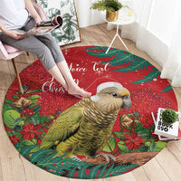 Personalised New Zealand Kakapo Christmas Round Carpet Meri Kirihimete Silver Fern Mix Pohutukawa LT14 - Polynesian Pride