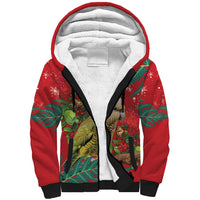 Personalised New Zealand Kakapo Christmas Sherpa Hoodie Meri Kirihimete Silver Fern Mix Pohutukawa LT14 Unisex Red - Polynesian Pride