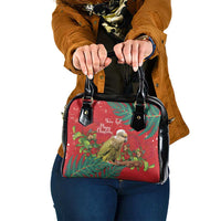 Personalised New Zealand Kakapo Christmas Shoulder Handbag Meri Kirihimete Silver Fern Mix Pohutukawa LT14 One Size Red - Polynesian Pride
