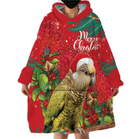 Personalised New Zealand Kakapo Christmas Wearable Blanket Hoodie Meri Kirihimete Silver Fern Mix Pohutukawa LT14 - Polynesian Pride