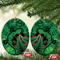 New Zealand Gecko Christmas Ceramic Ornament Meri Kirihimete Paua Shell Mix Pohutukawa LT14 Oval Green - Polynesian Pride