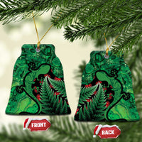New Zealand Gecko Christmas Ceramic Ornament Meri Kirihimete Paua Shell Mix Pohutukawa LT14 Bell Flake Green - Polynesian Pride