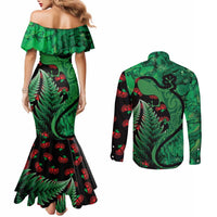 New Zealand Gecko Christmas Couples Matching Mermaid Dress and Long Sleeve Button Shirt Meri Kirihimete Paua Shell Mix Pohutukawa LT14 - Polynesian Pride