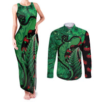 New Zealand Gecko Christmas Couples Matching Tank Maxi Dress and Long Sleeve Button Shirt Meri Kirihimete Paua Shell Mix Pohutukawa LT14 Green - Polynesian Pride