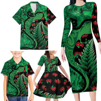 New Zealand Gecko Christmas Family Matching Long Sleeve Bodycon Dress and Hawaiian Shirt Meri Kirihimete Paua Shell Mix Pohutukawa LT14 - Polynesian Pride