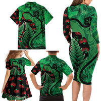 New Zealand Gecko Christmas Family Matching Long Sleeve Bodycon Dress and Hawaiian Shirt Meri Kirihimete Paua Shell Mix Pohutukawa LT14 - Polynesian Pride