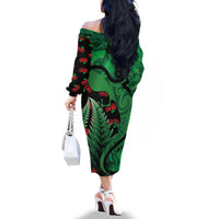 New Zealand Gecko Christmas Family Matching Off The Shoulder Long Sleeve Dress and Hawaiian Shirt Meri Kirihimete Paua Shell Mix Pohutukawa LT14 - Polynesian Pride