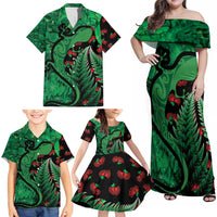 New Zealand Gecko Christmas Family Matching Off Shoulder Maxi Dress and Hawaiian Shirt Meri Kirihimete Paua Shell Mix Pohutukawa LT14 - Polynesian Pride